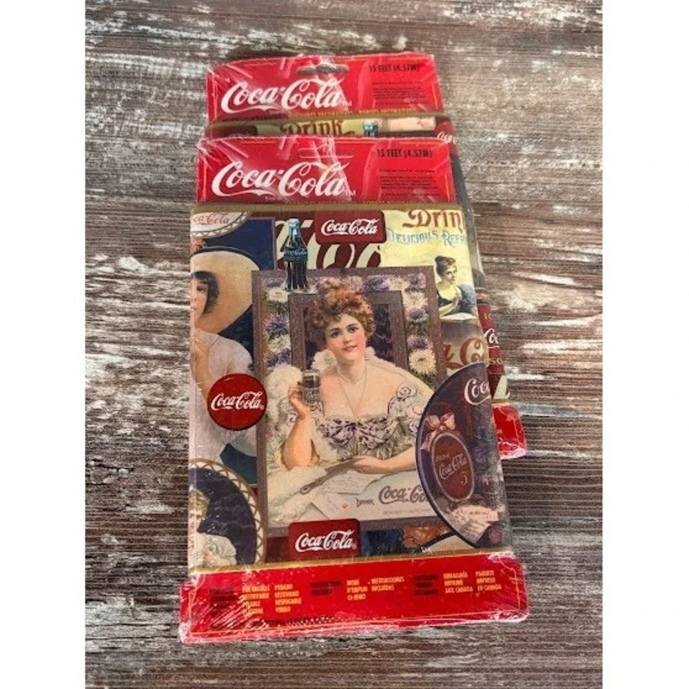 2 Vintage Coca-Cola Victorian Ladies Gold‎ Trim Wallpaper Border (15-foot rolls)